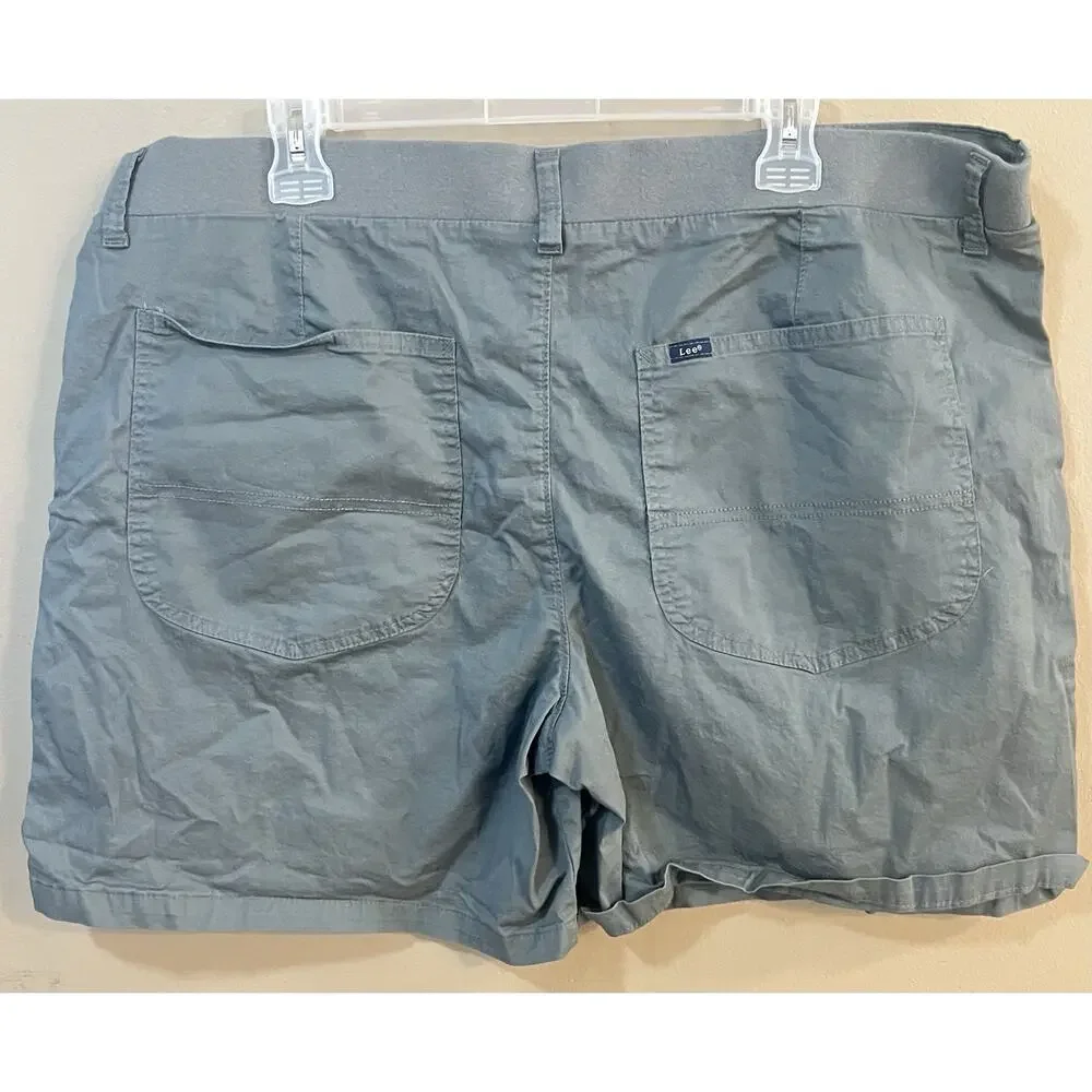 Lee Womens 22M Cargo Shorts Forest Green 98% Cotton Stretch Waist Plus EUC